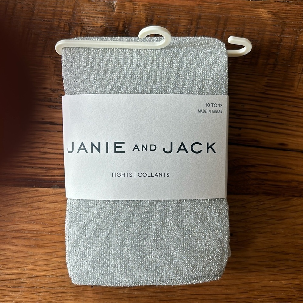 Janie and Jack Girl silver Tights - New Kids | Size: 10-12. NWT